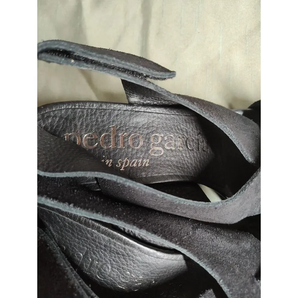 Pedro Garcia Black Suede Cross Strap Slingback Sandals Sz 39